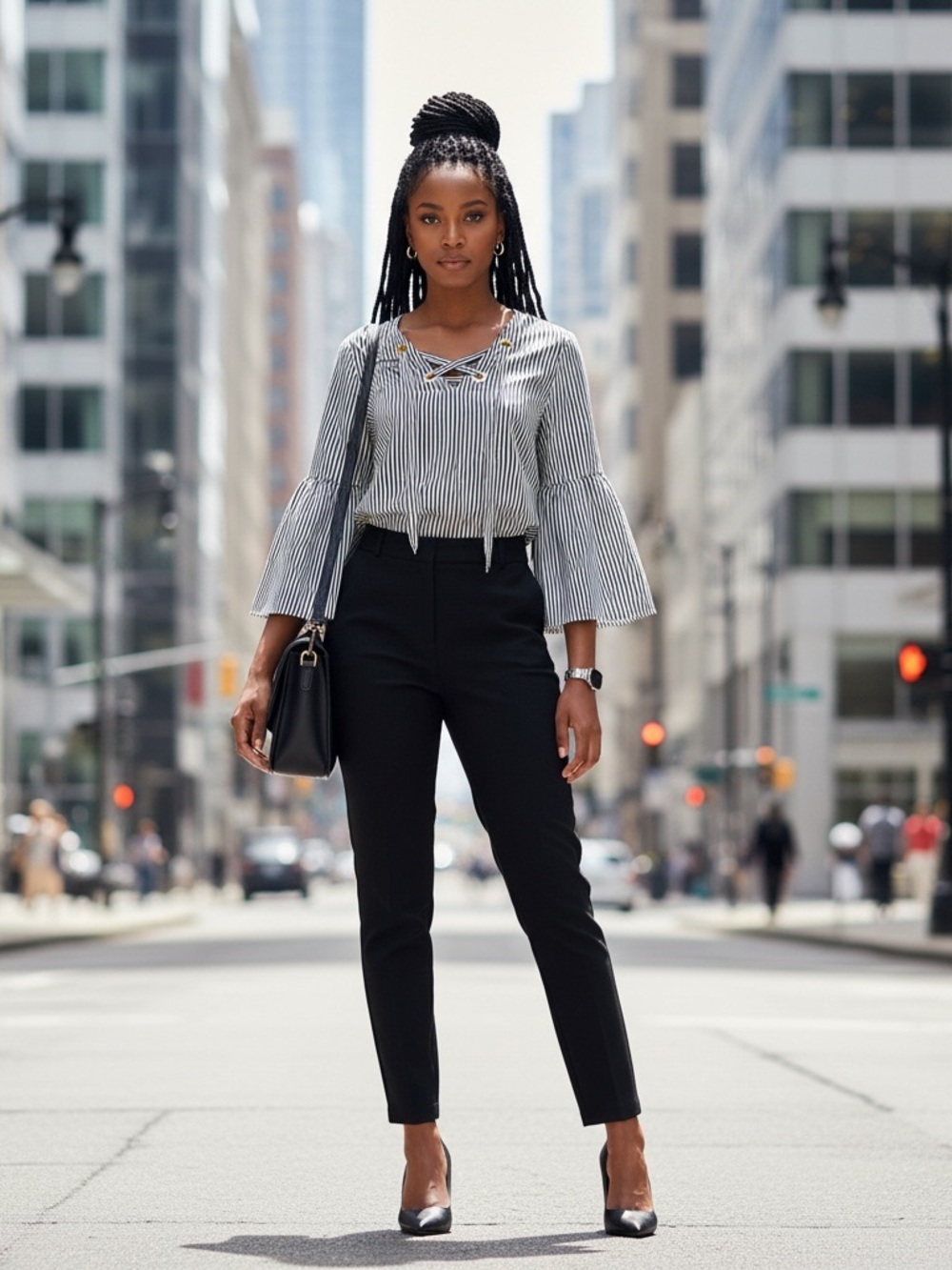 MICHAEL Kors Striped Lace-Up Grommet Bell Sleeve Top
